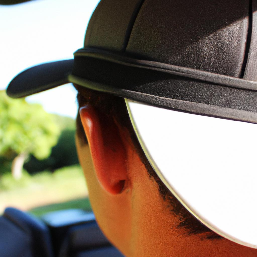Person wearing adjustable strap golf cap