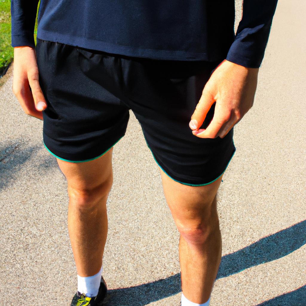 Person wearing running shorts, exercising