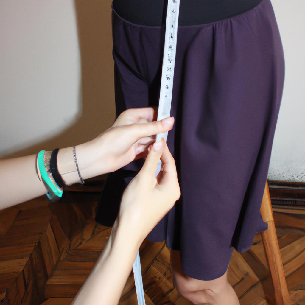 Person measuring tennis skirt length