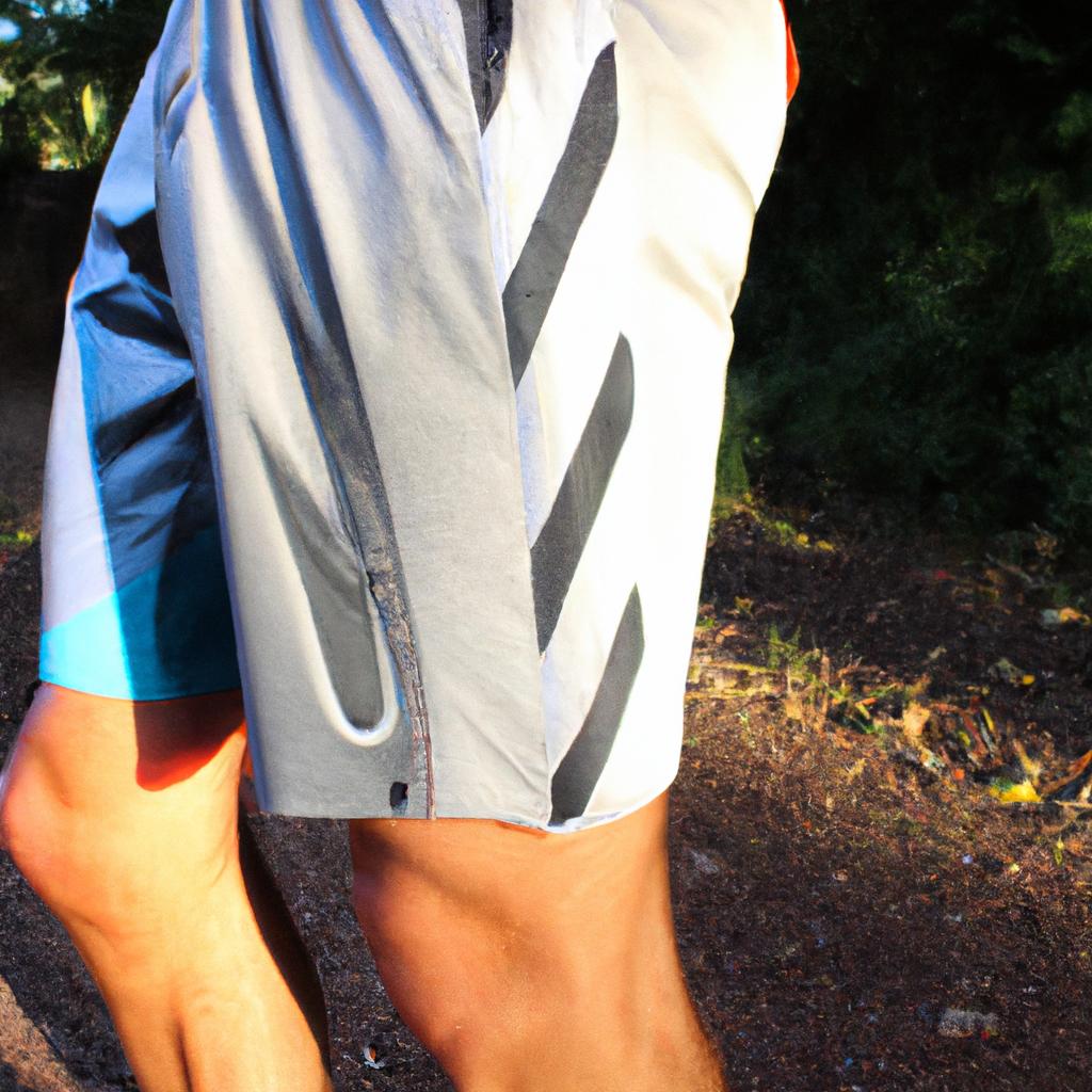 Person wearing reflective running shorts